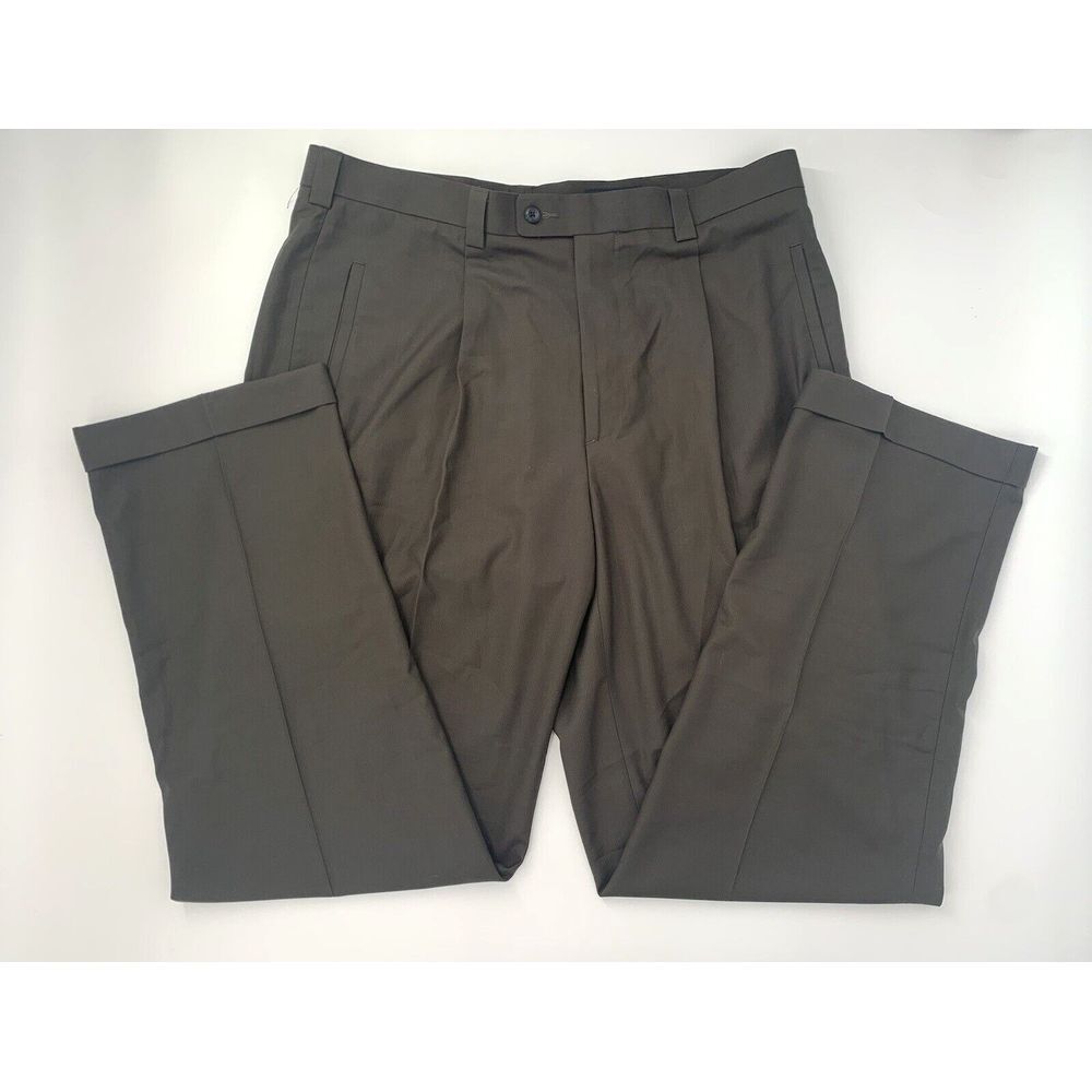Perry Ellis Portfolio Olive Green‎ Pleated w/Leg Hem Mens Dress Pants Size 38/34